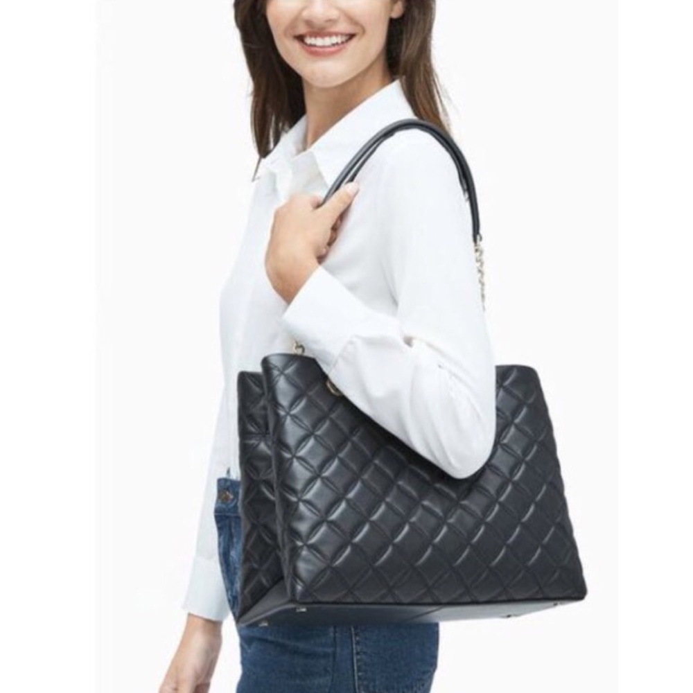 Kate spade smooth quilted black leather tote bag